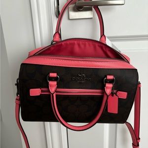 New coach shoulder bag beautiful bright pink coral with brown coach design